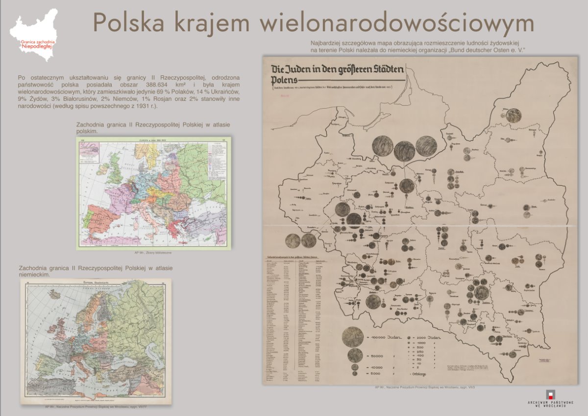 Plansza wystawy. Tytuł: Polska krajem wielonarodowościowym.