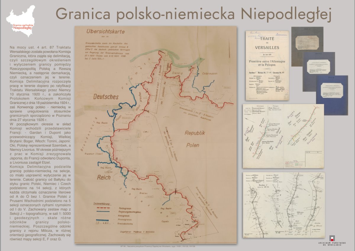 Plansza wystawy. Tytuł: Granica polsko-niemiecka Niepodległej.