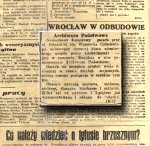 Fotografia dokumentu o początkach działalności archiwum po 1945 roku.