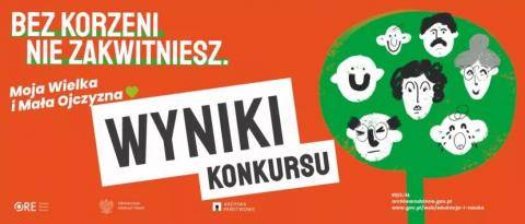 Prosta pomarańczowo-biała grafika z napisem "Wyniki konkursu"